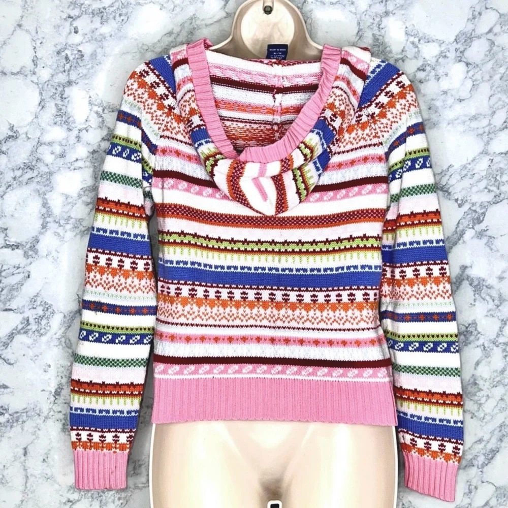 High Sierra Girls Vintage Après Ski Fair Isle Knit Hoodie Sweater Size XL - Picture 3 of 8